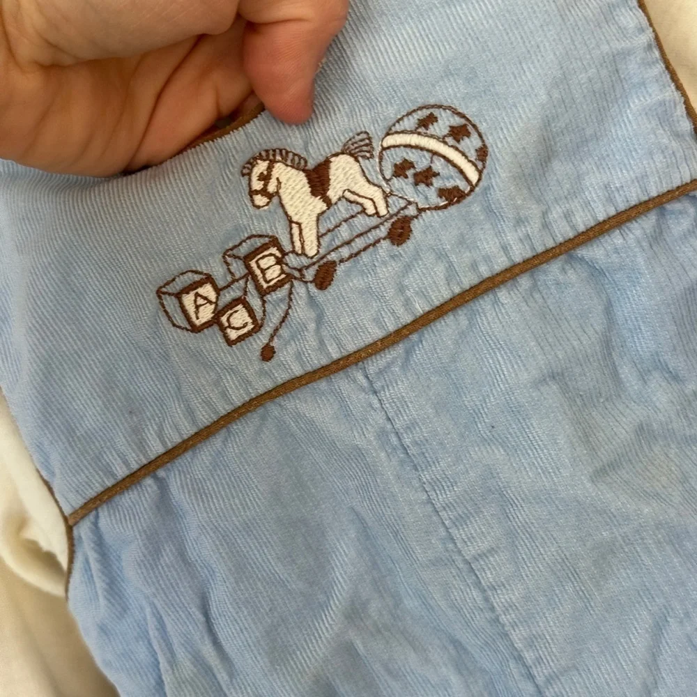 Vintage Rocking horse corduroy overalls sweater baby boy embroidered romper
